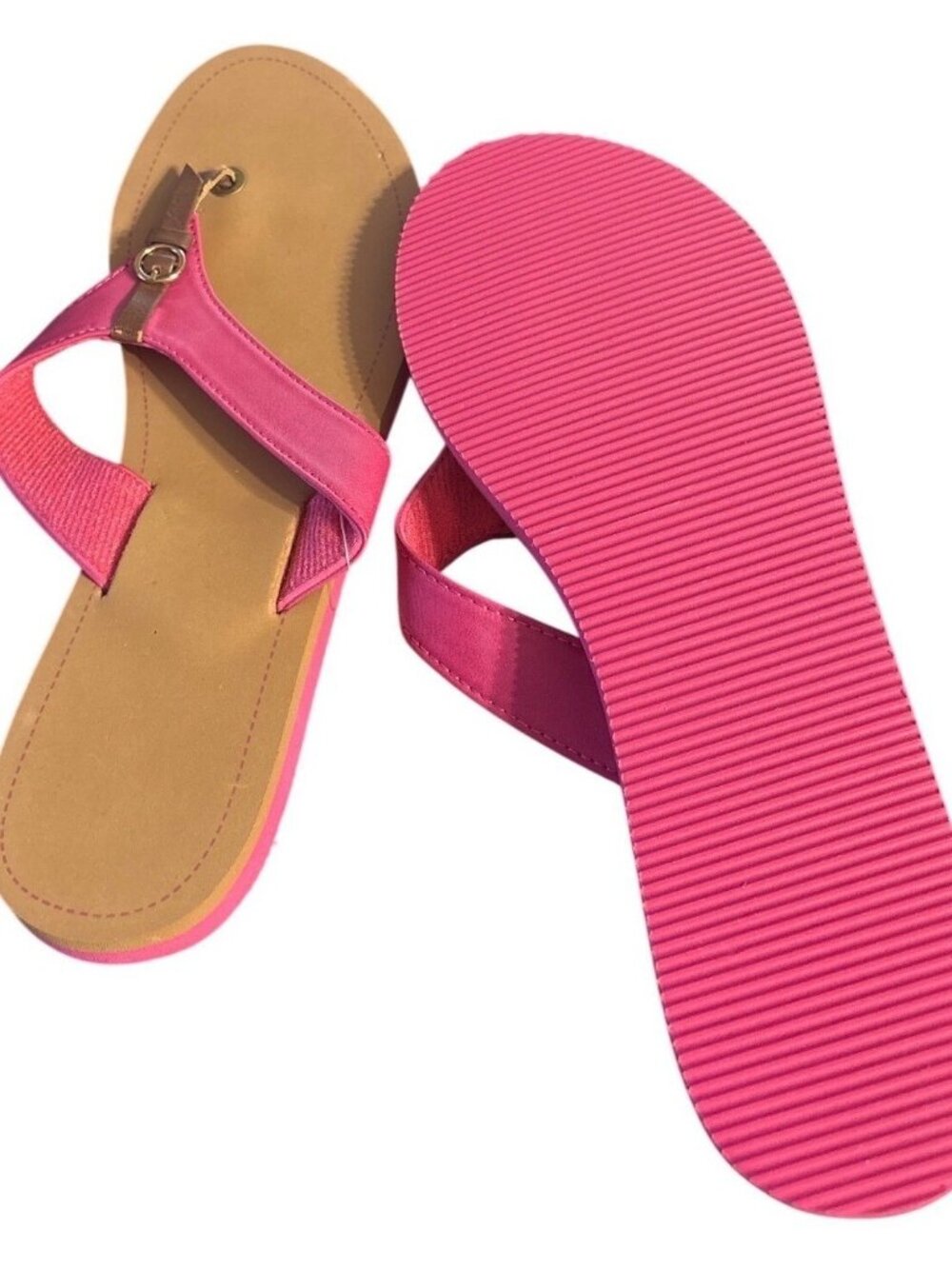 Womens Pink Sandals With Brown Accents Size Large 9/10 Casual Comfortable Style - Picture 5 of 8